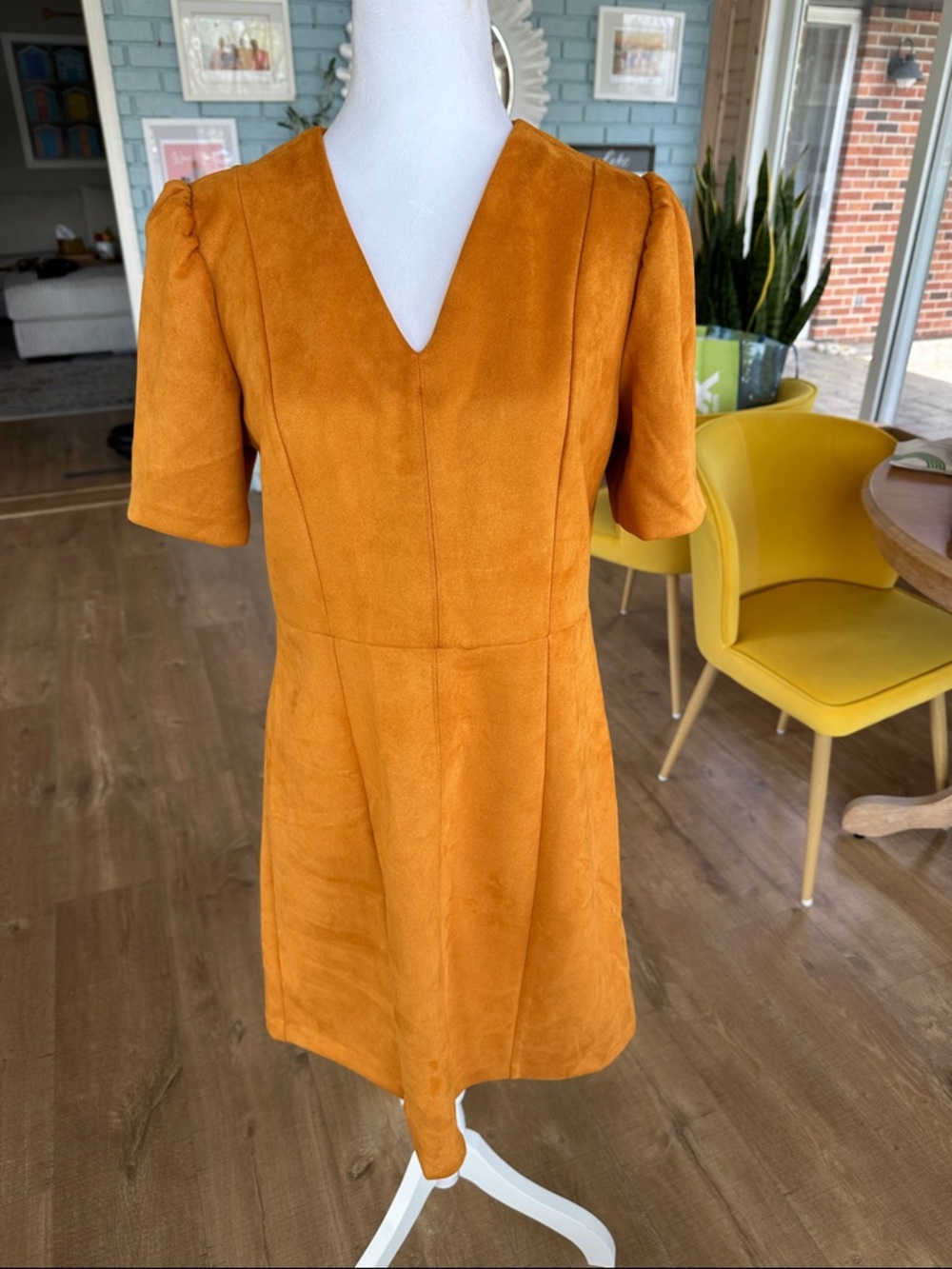 Ann Taylor Factory Rust-Orange V-Neck Mini Dress